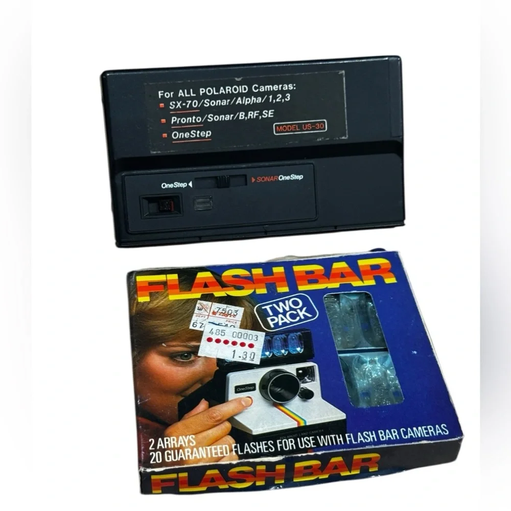 Polaroid US-30 Flash Unit +Flashbar 2-pack / SX 70 Sonar One Step Pronto Flash